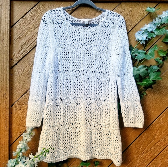 Coldwater Creek Sweaters - Coldwater Creek White Crochet Longsleeve Sweater